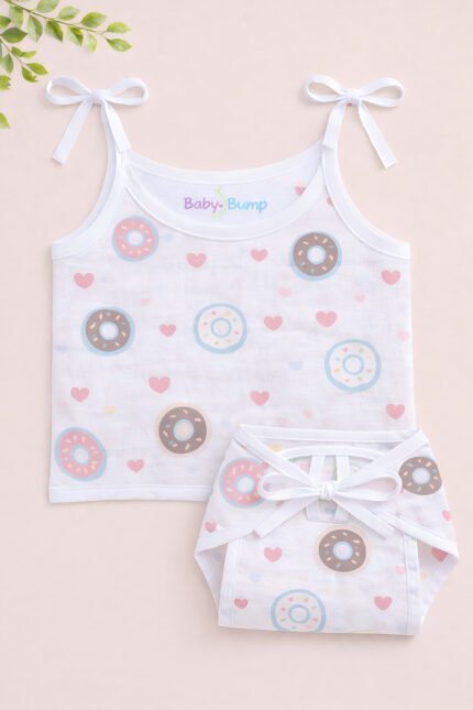 Muslin Strap Knot Jabla & Nappy (Single) - Doughnuts