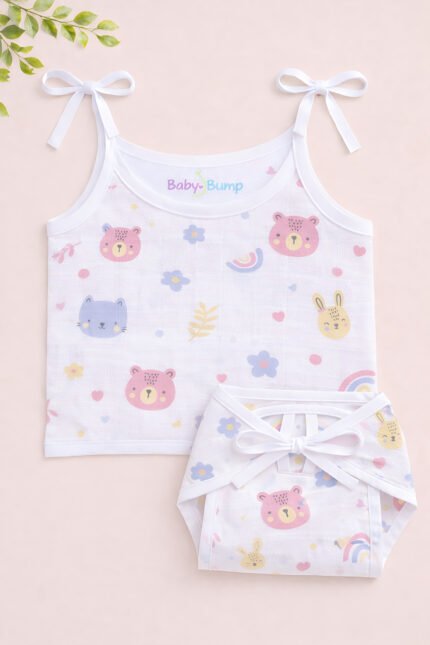 Muslin Strap Knot Jabla & Nappy (Single) - Bunny Bear