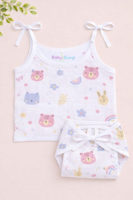 Muslin Strap Knot Jabla & Nappy (Single) - Bunny Bear