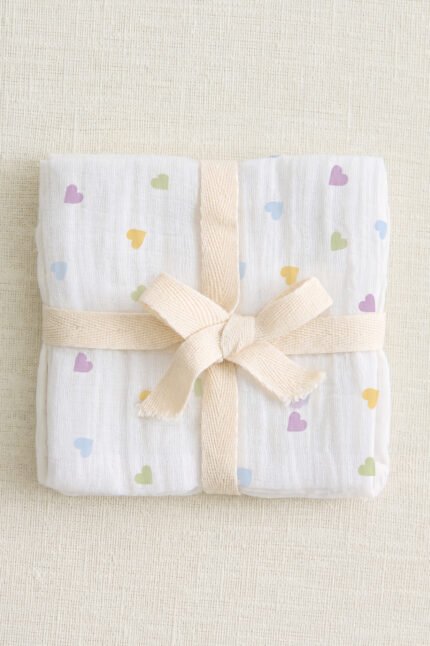 Muslin Single Layer Bath Towel - Little Hearts