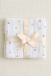 Muslin Single Layer Baby Bath Towel  - Little Hearts