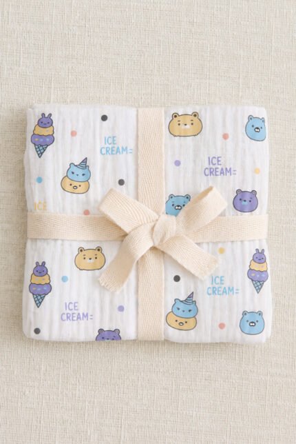 Muslin Single Layer Baby Bath Towel  - Ice Cream