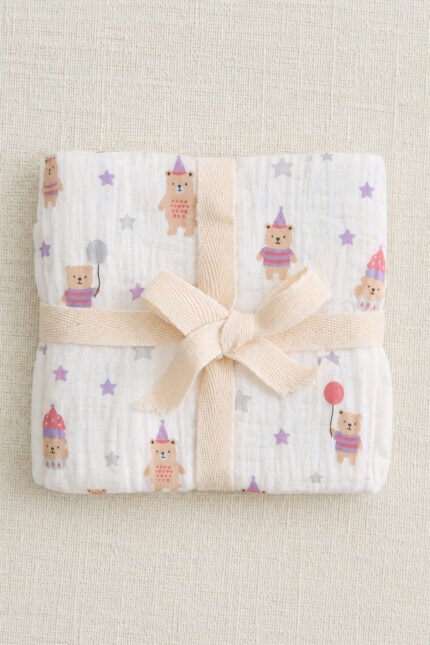 Muslin Single Layer Bath Towel - Teddy Bear