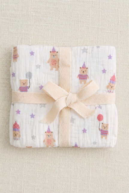 Muslin Single Layer Bath Towel - Teddy Bear