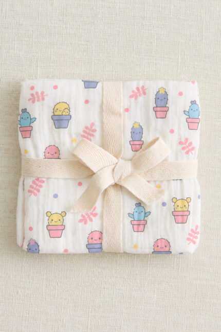 Muslin Single Layer Bath Towel - Smiley Cactus