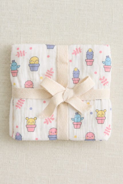 Muslin Single Layer Bath Towel - Smiley Cactus