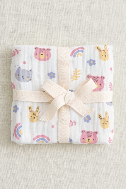 Muslin Single Layer Bath Towel - Bunny Bear