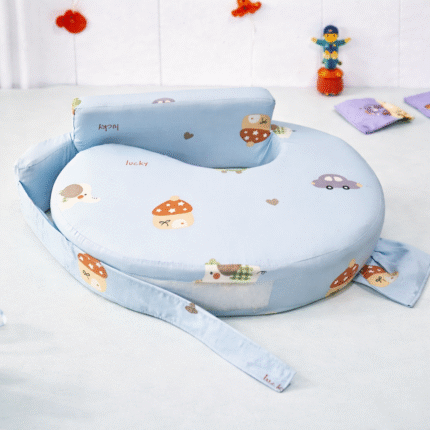 Feeding Pillow With Back Support - Lucky Print - Sky Blue