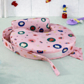 Feeding Pillow With Back Support - Bear Print - Misty Rose