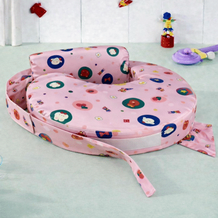 Feeding Pillow With Back Support - Bear Print - Misty Rose