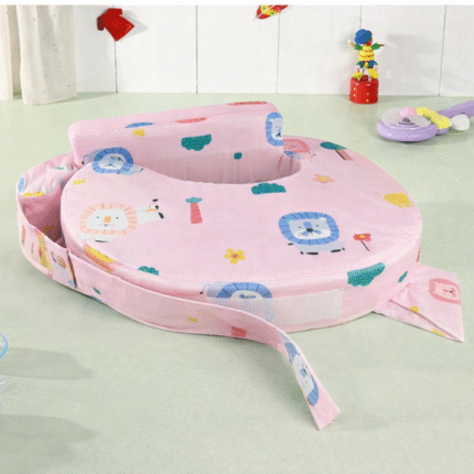 Feeding Pillow With Back Support - Happy Lion Print - Pink