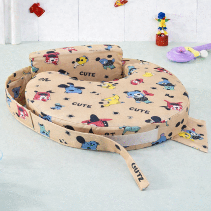 Feeding Pillow With Back Support - Cartoon Print - Beige