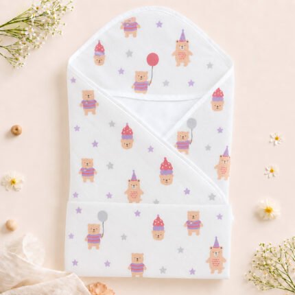 Muslin 2 layer Hooded Towel - Teddy Bear