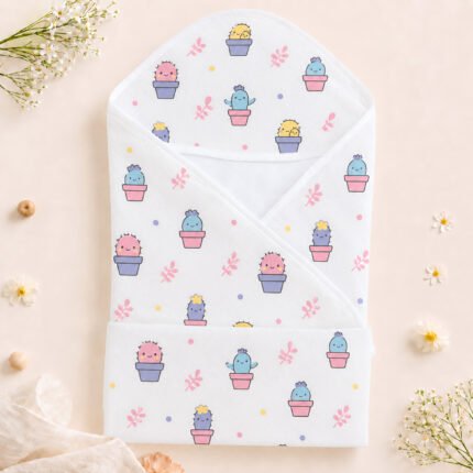 Muslin 2 layer Hooded Towel - Smiley Cactus