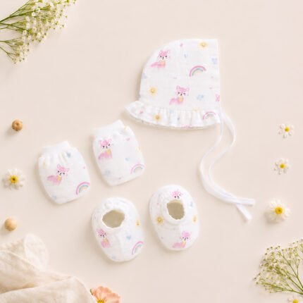Muslin Cap Mitten Booty Set - Blushy Fox