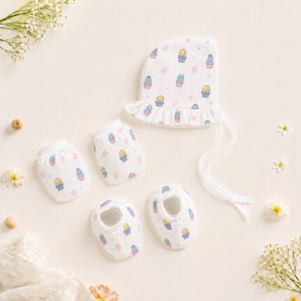 Muslin Cap Mitten Booty Set - Smiley Cactus