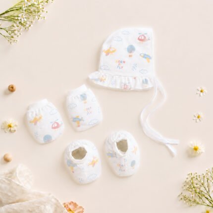Muslin Cap Mitten Booty Set - Born to Fly