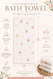 Muslin 6 layer Crinkled Bath Towel - Tiny Tuskers - Image 4