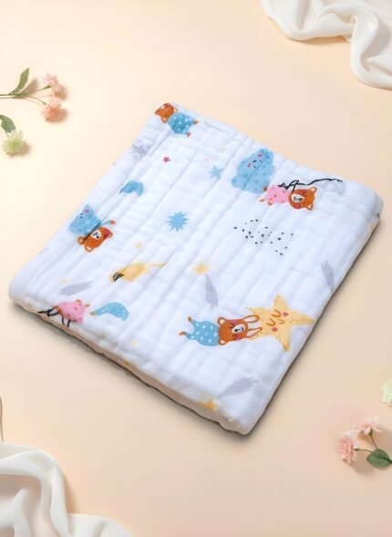 Muslin 6 layer Crinkled Bath Towel - Starry Snuggle