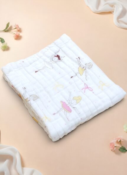 Muslin 6 layer Crinkled Bath Towel - Ballet Bloom