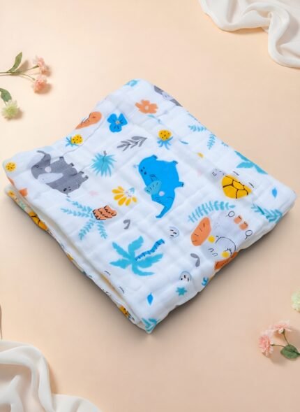 Muslin 6 layer Crinkled Bath Towel - Tiny Tusker