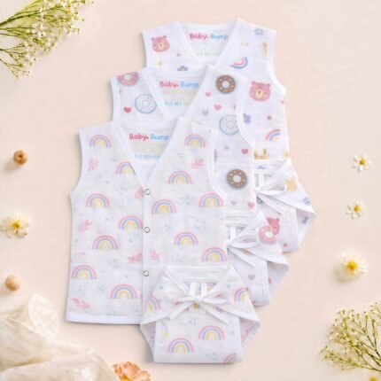 Muslin Front Open Jabla & Nappy set -Pack of 3 (Combo -4)