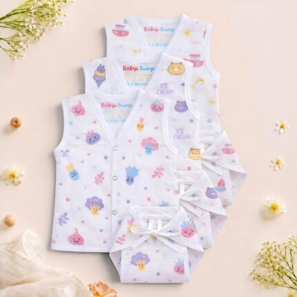 Muslin Front Open Jabla & Nappy set -Pack of 3 (Combo -5)