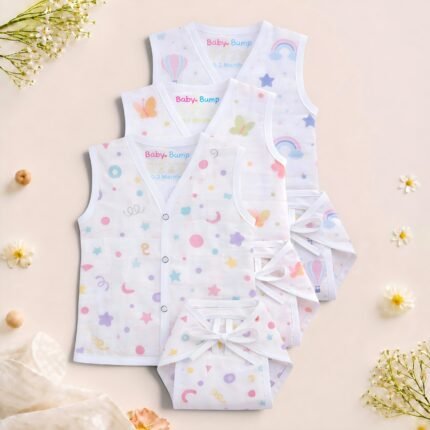 Muslin Front Open Jabla & Nappy set -Pack of 3 (Combo -3)