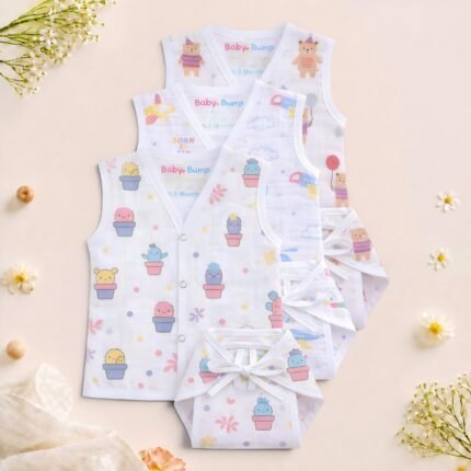 Muslin Front Open Jabla & Nappy set -Pack of 3 (Combo -2)