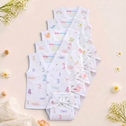 Muslin Front Open Jabla & Nappy set -Pack of 5 (Combo -1)