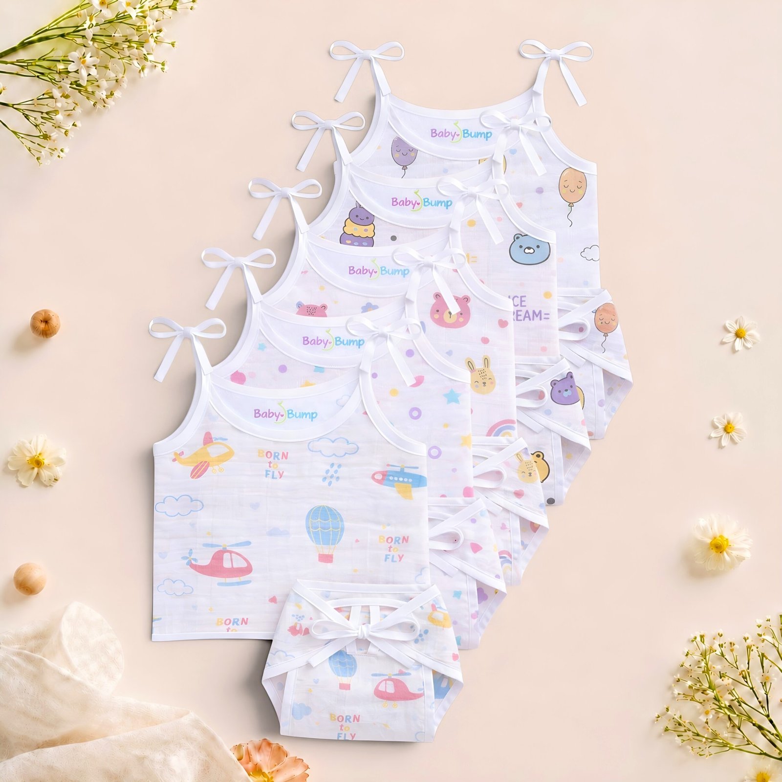 photostudio_1779269654631 Muslin Strap Knot Jabla & Nappy set -Pack of 5 (Combo -3) - Image 1