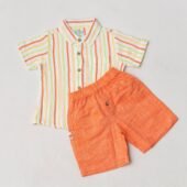 Crinkled Muslin Shirt-Shorts Set - Awning Stripe