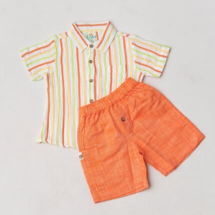 Crinkled Muslin Shirt-Shorts Set - Awning Stripe