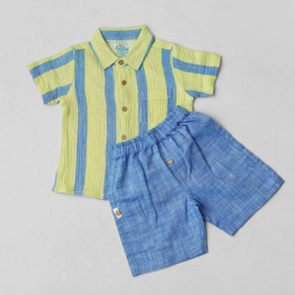 Crinkled Muslin Shirt-Shorts Set - Bengal Stripe