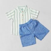 Crinkled Muslin Shirt-Shorts Set - Pin Stripe