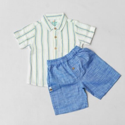 Crinkled Muslin Shirt-Shorts Set - Pin Stripe