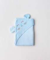 Muslin Bubble Crinkled Hooded Blanket - Aqua (Kitty)