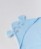 Muslin Bubble Crinkled Hooded Blanket - Aqua (Kitty) - Image 2