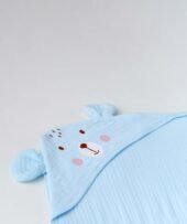 Muslin Bubble Crinkled Hooded Blanket - Aqua (Puppy) - Image 2