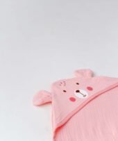 Muslin Bubble Crinkled Hooded Blanket - Flamingo Pink (Puppy) - Image 2