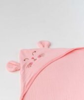 Muslin Bubble Crinkled Hooded Blanket - Flamingo Pink (Kitty) - Image 2