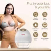 LuvLap Glory Hands-Free Dual Electric Breast Pump for Breastfeeding, Wearable, Portable, 4 Modes & 9 Suction Levels, Type-C Fast Charging, 24mm Breast Shield, White - Image 3