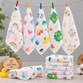 Muslin Baby washcloths | Ultra soft 6 layer for Newborns, Kids & Toddlers (Pack of 5) - Image 2