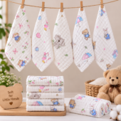 Muslin Baby washcloths | Ultra soft 6 layer for Newborns, Kids & Toddlers (Pack of 5)