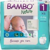 Bambo Nature Premium Baby Tape Diapers for New Born Baby XS Size (2-4 Kgs) 22 Piece pack