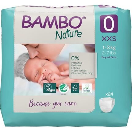 Bambo Nature Premium Baby Tape Diapers for New Born Baby XXS Size (1-3 Kgs) 24 Piece pack