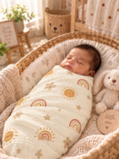 Crinkled Muslin Swaddle | Sunny Rainbows - Image 2