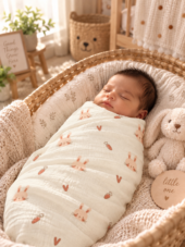 Crinkled Muslin Swaddle | Bunny Carrots - Image 2