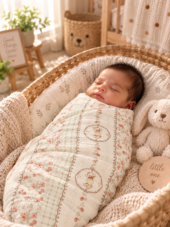 Crinkled Muslin Swaddle | Bunny Blossom - Image 2