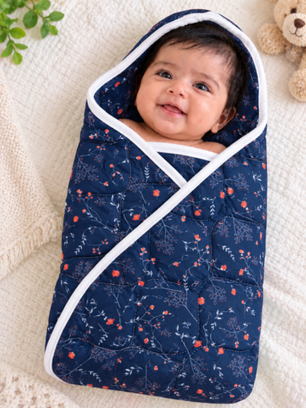 CloudNest Baby Wrapper - Navy Floral